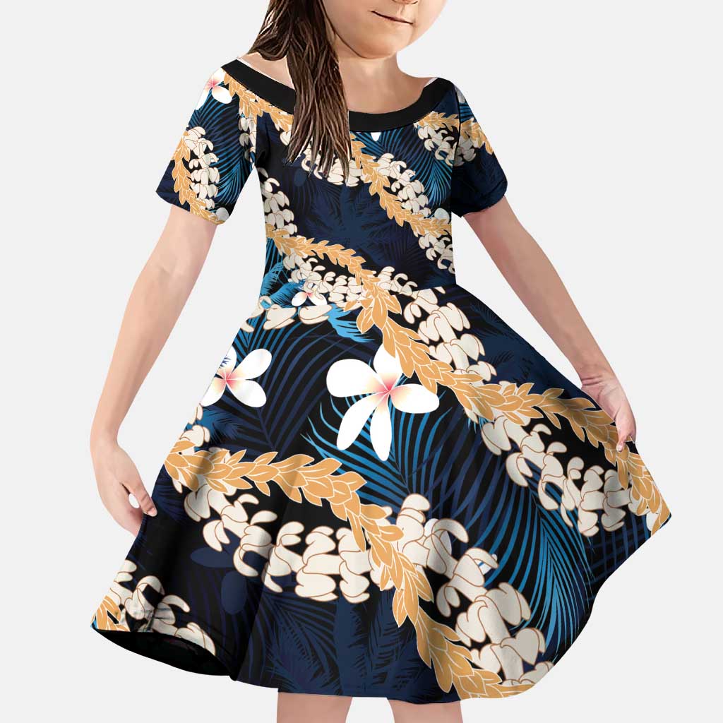 Puakenikeni Maile Lei Family Matching Mermaid Dress and Hawaiian Shirt Frangipani Blue Tropical Leaves
