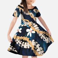 Puakenikeni Maile Lei Family Matching Mermaid Dress and Hawaiian Shirt Frangipani Blue Tropical Leaves