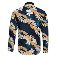 Puakenikeni Maile Lei Family Matching Mermaid Dress and Hawaiian Shirt Frangipani Blue Tropical Leaves
