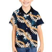 Puakenikeni Maile Lei Hawaiian Shirt Frangipani Blue Tropical Leaves LT01 - Polynesian Pride