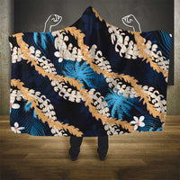 Puakenikeni Maile Lei Hooded Blanket Frangipani Blue Tropical Leaves