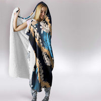 Puakenikeni Maile Lei Hooded Blanket Frangipani Blue Tropical Leaves