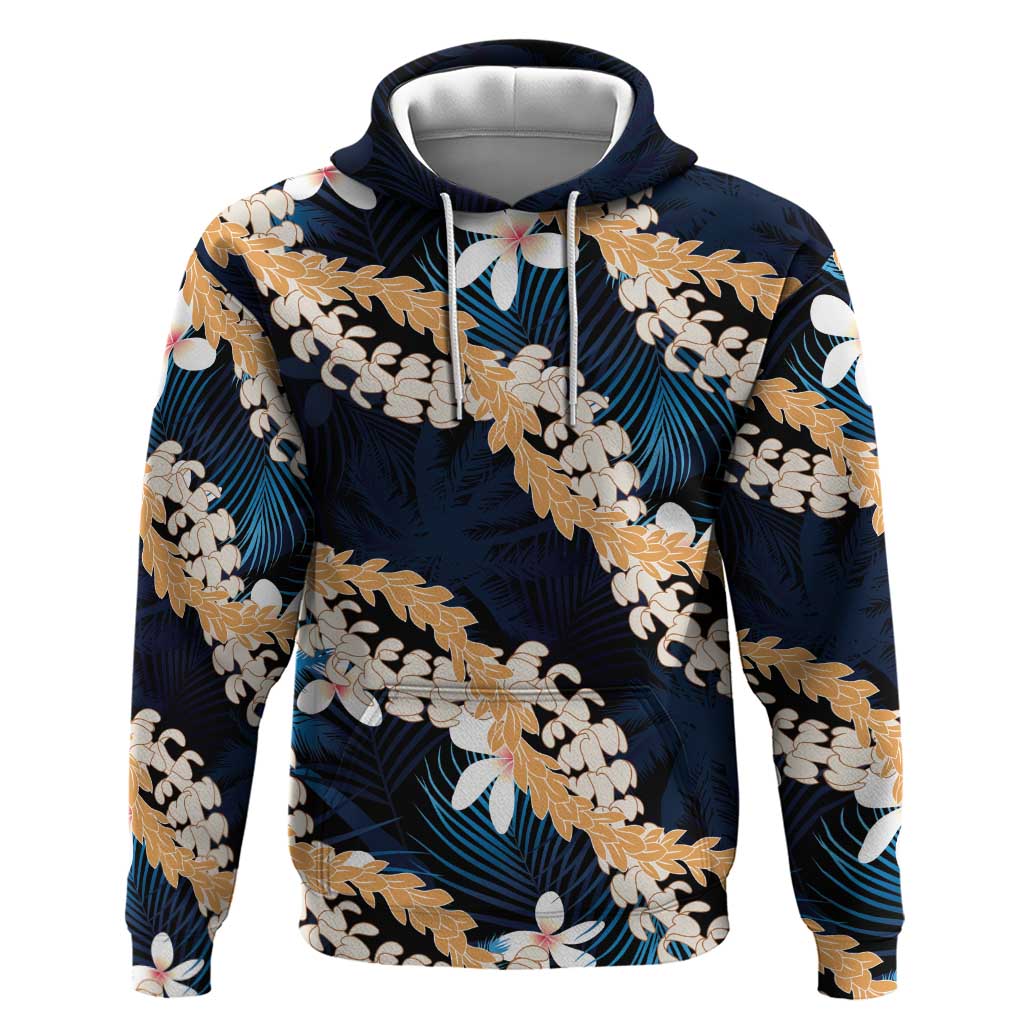 Puakenikeni Maile Lei Hoodie Frangipani Blue Tropical Leaves