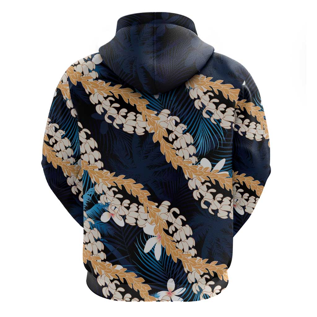 Puakenikeni Maile Lei Hoodie Frangipani Blue Tropical Leaves