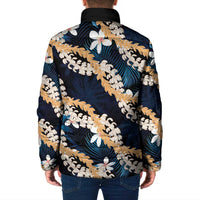Puakenikeni Maile Lei Padded Jacket Frangipani Blue Tropical Leaves