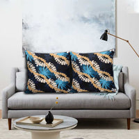 Puakenikeni Maile Lei Pillow Cover Frangipani Blue Tropical Leaves
