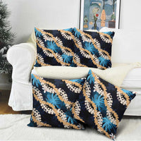 Puakenikeni Maile Lei Pillow Cover Frangipani Blue Tropical Leaves