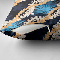 Puakenikeni Maile Lei Pillow Cover Frangipani Blue Tropical Leaves