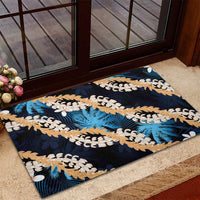 Puakenikeni Maile Lei Rubber Doormat Frangipani Blue Tropical Leaves