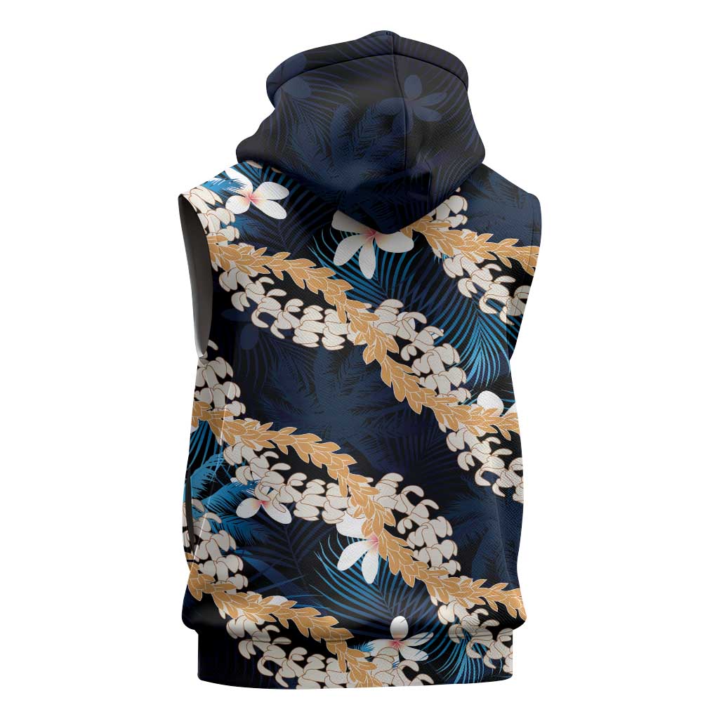 Puakenikeni Maile Lei Sleeveless Hoodie Frangipani Blue Tropical Leaves LT01 - Polynesian Pride