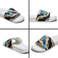 Puakenikeni Maile Lei Slide Sandals Frangipani Blue Tropical Leaves LT01 - Polynesian Pride