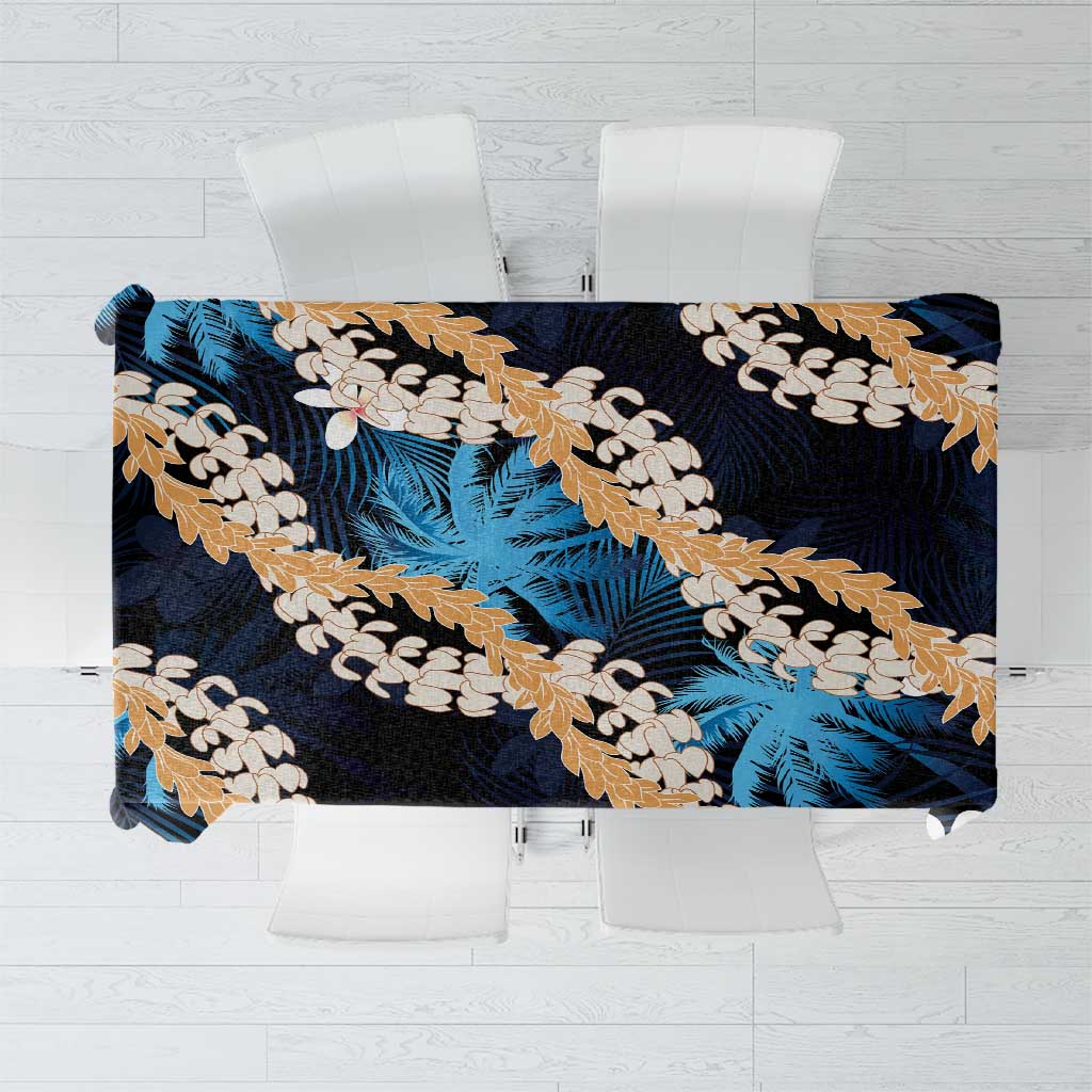 Puakenikeni Maile Lei Tablecloth Frangipani Blue Tropical Leaves