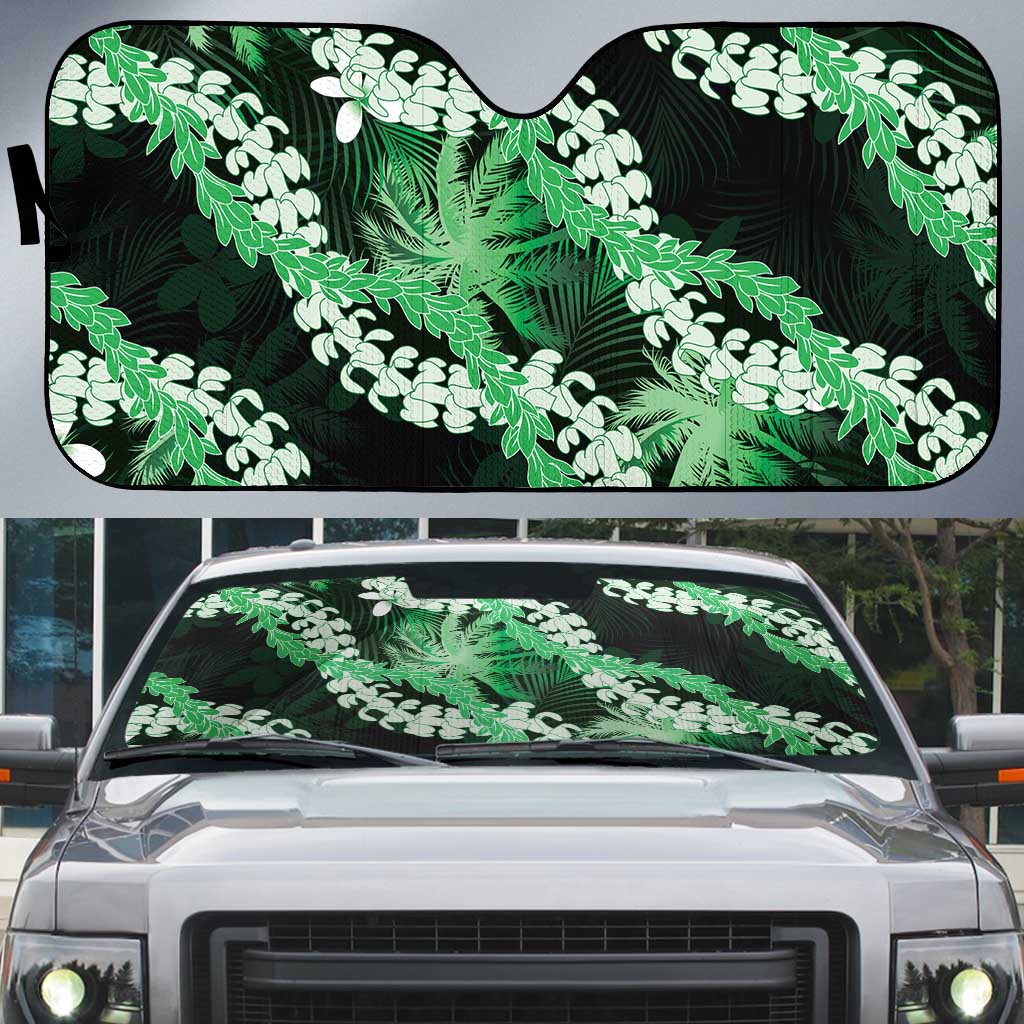 Puakenikeni Maile Lei Auto Sun Shade Frangipani Green Tropical Leaves