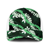 Puakenikeni Maile Lei Baseball Net Cap Frangipani Green Tropical Leaves