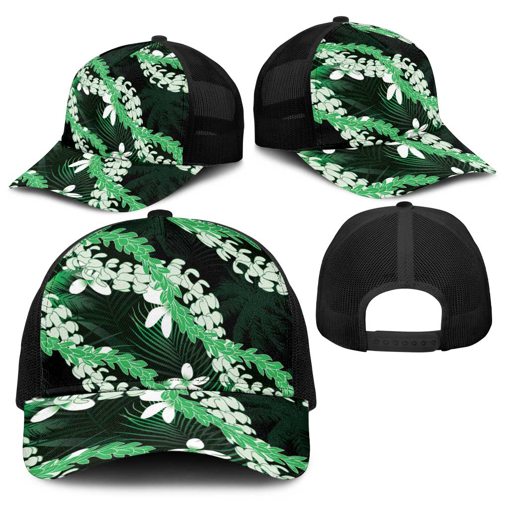 Puakenikeni Maile Lei Baseball Net Cap Frangipani Green Tropical Leaves