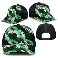 Puakenikeni Maile Lei Baseball Net Cap Frangipani Green Tropical Leaves