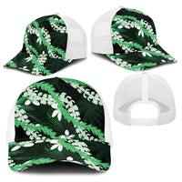 Puakenikeni Maile Lei Baseball Net Cap Frangipani Green Tropical Leaves