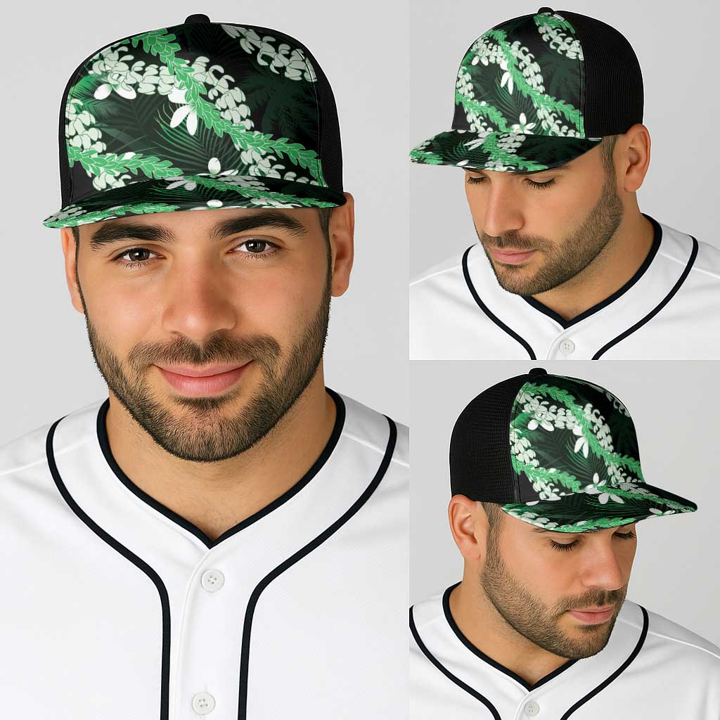 Puakenikeni Maile Lei Baseball Net Cap Frangipani Green Tropical Leaves