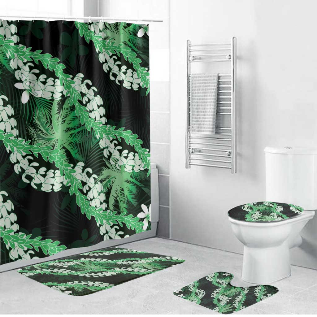 Puakenikeni Maile Lei Bathroom Set Frangipani Green Tropical Leaves