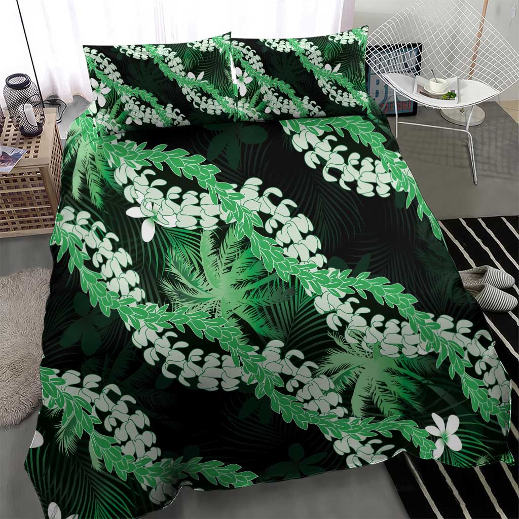 Puakenikeni Maile Lei Bedding Set Frangipani Green Tropical Leaves LT01 - Polynesian Pride