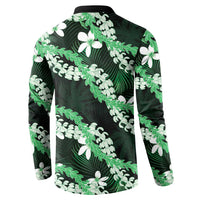 Puakenikeni Maile Lei Button Sweatshirt Frangipani Green Tropical Leaves