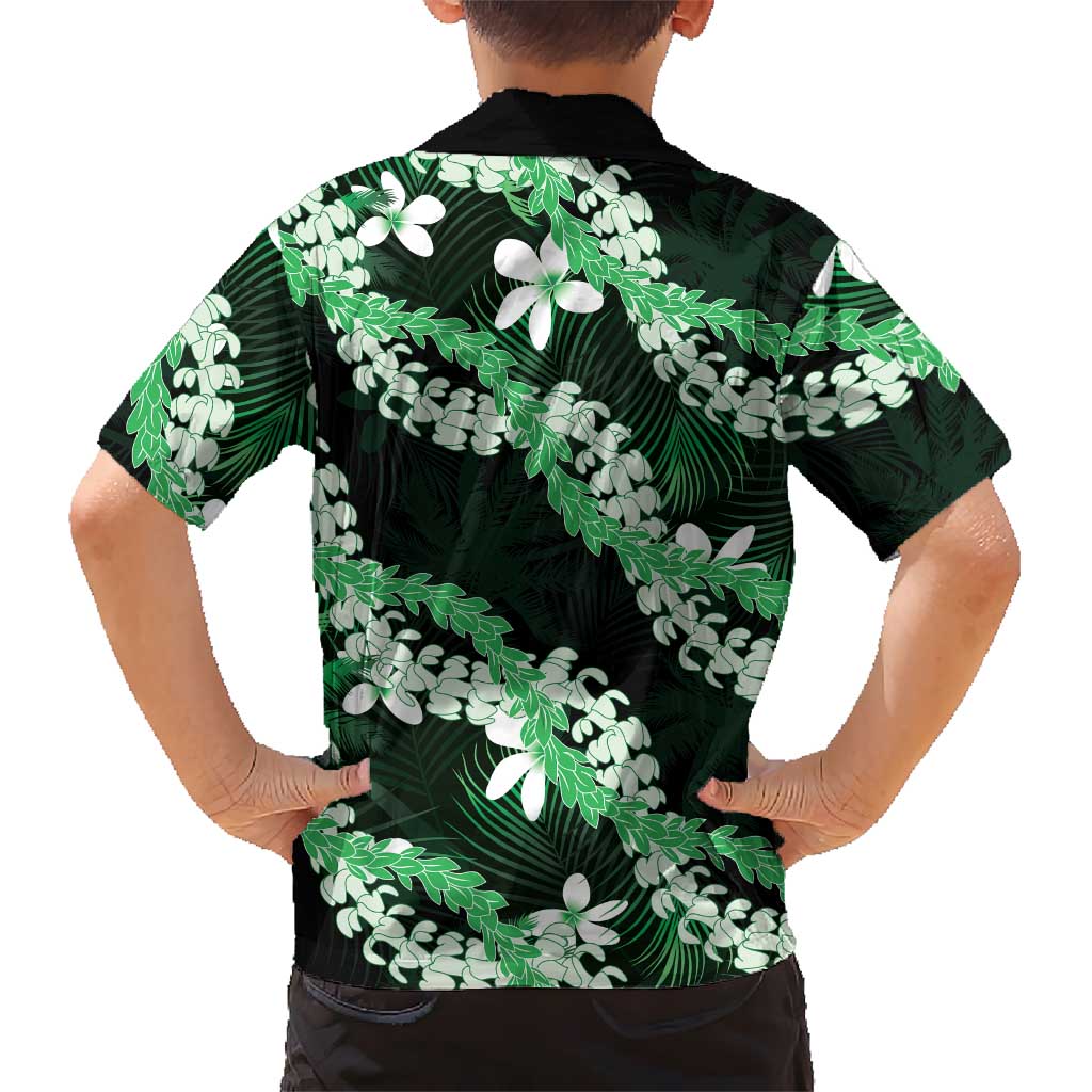 Puakenikeni Maile Lei Family Matching Mermaid Dress and Hawaiian Shirt Frangipani Green Tropical Leaves