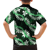 Puakenikeni Maile Lei Family Matching Mermaid Dress and Hawaiian Shirt Frangipani Green Tropical Leaves