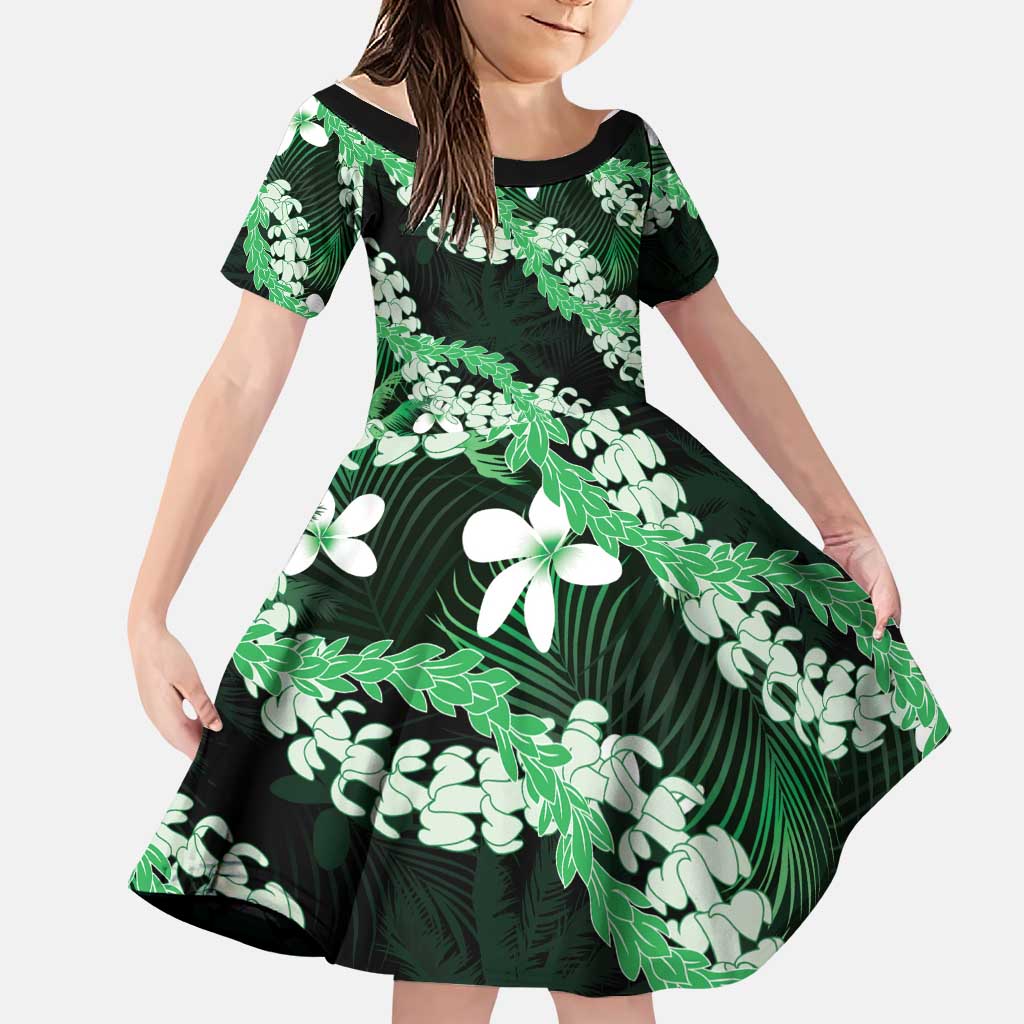 Puakenikeni Maile Lei Family Matching Mermaid Dress and Hawaiian Shirt Frangipani Green Tropical Leaves
