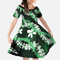 Puakenikeni Maile Lei Family Matching Mermaid Dress and Hawaiian Shirt Frangipani Green Tropical Leaves