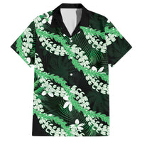 Puakenikeni Maile Lei Family Matching Mermaid Dress and Hawaiian Shirt Frangipani Green Tropical Leaves