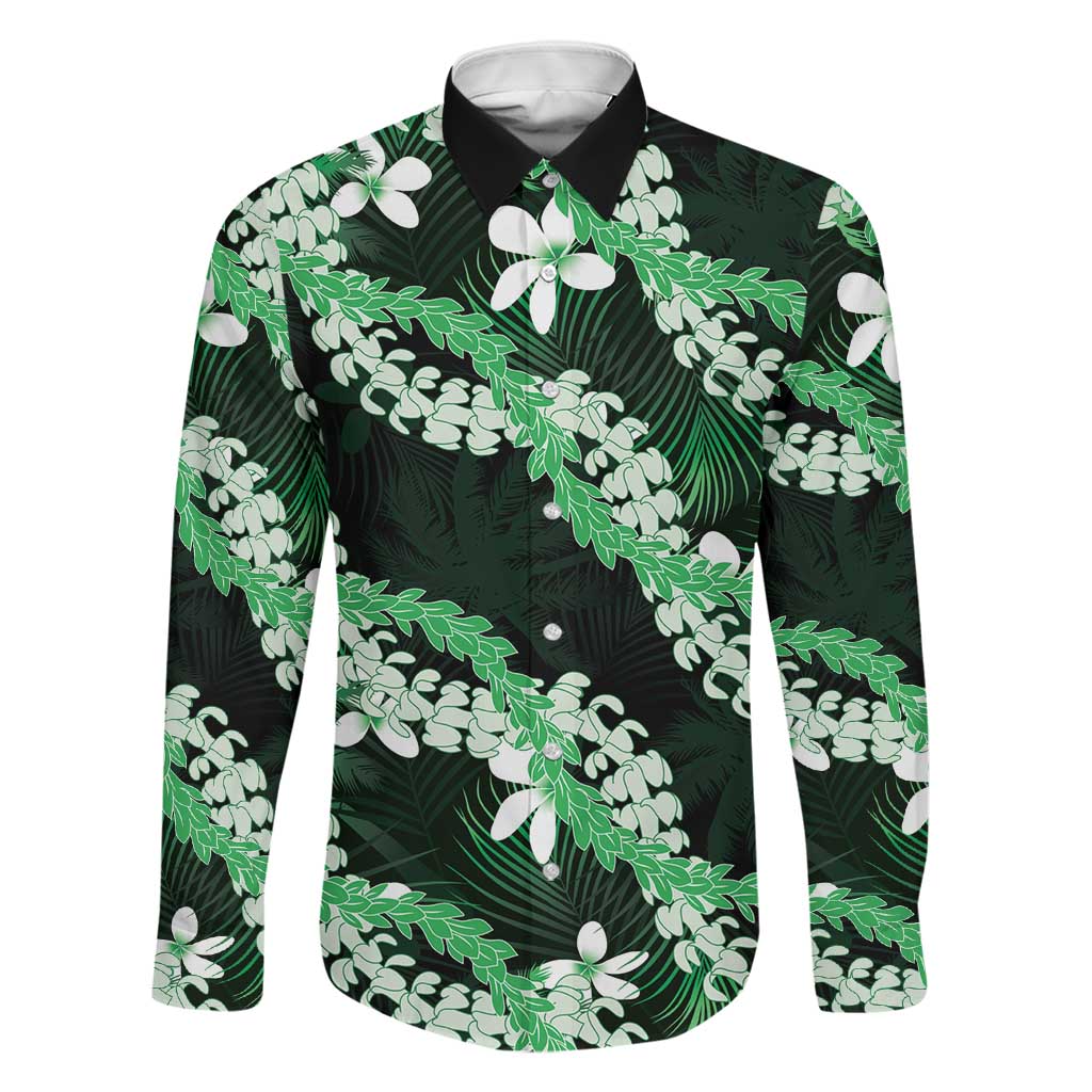 Puakenikeni Maile Lei Family Matching Mermaid Dress and Hawaiian Shirt Frangipani Green Tropical Leaves