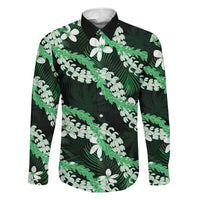 Puakenikeni Maile Lei Family Matching Mermaid Dress and Hawaiian Shirt Frangipani Green Tropical Leaves