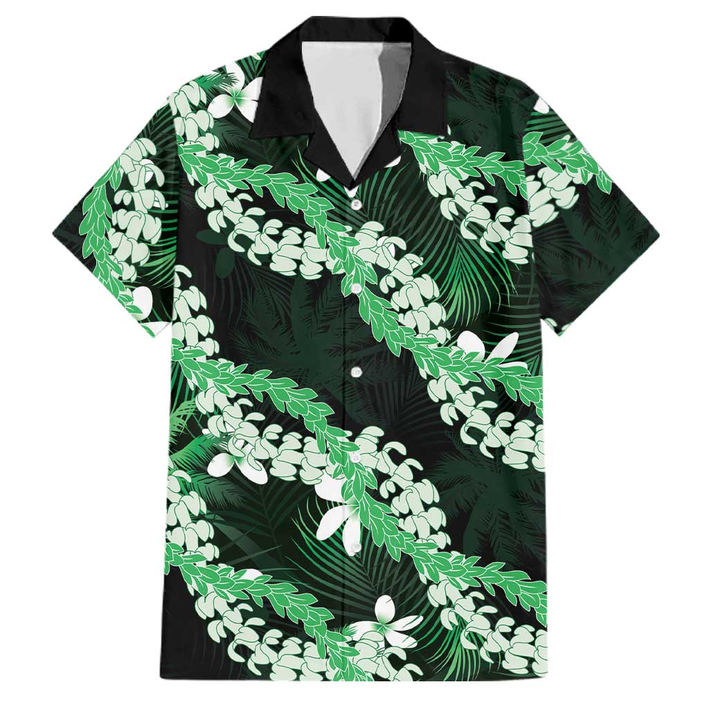 Puakenikeni Maile Lei Family Matching Off Shoulder Maxi Dress and Hawaiian Shirt Frangipani Green Tropical Leaves