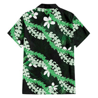 Puakenikeni Maile Lei Family Matching Off Shoulder Maxi Dress and Hawaiian Shirt Frangipani Green Tropical Leaves