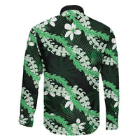 Puakenikeni Maile Lei Family Matching Off Shoulder Maxi Dress and Hawaiian Shirt Frangipani Green Tropical Leaves