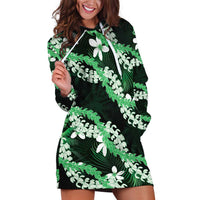 Puakenikeni Maile Lei Hoodie Dress Frangipani Green Tropical Leaves