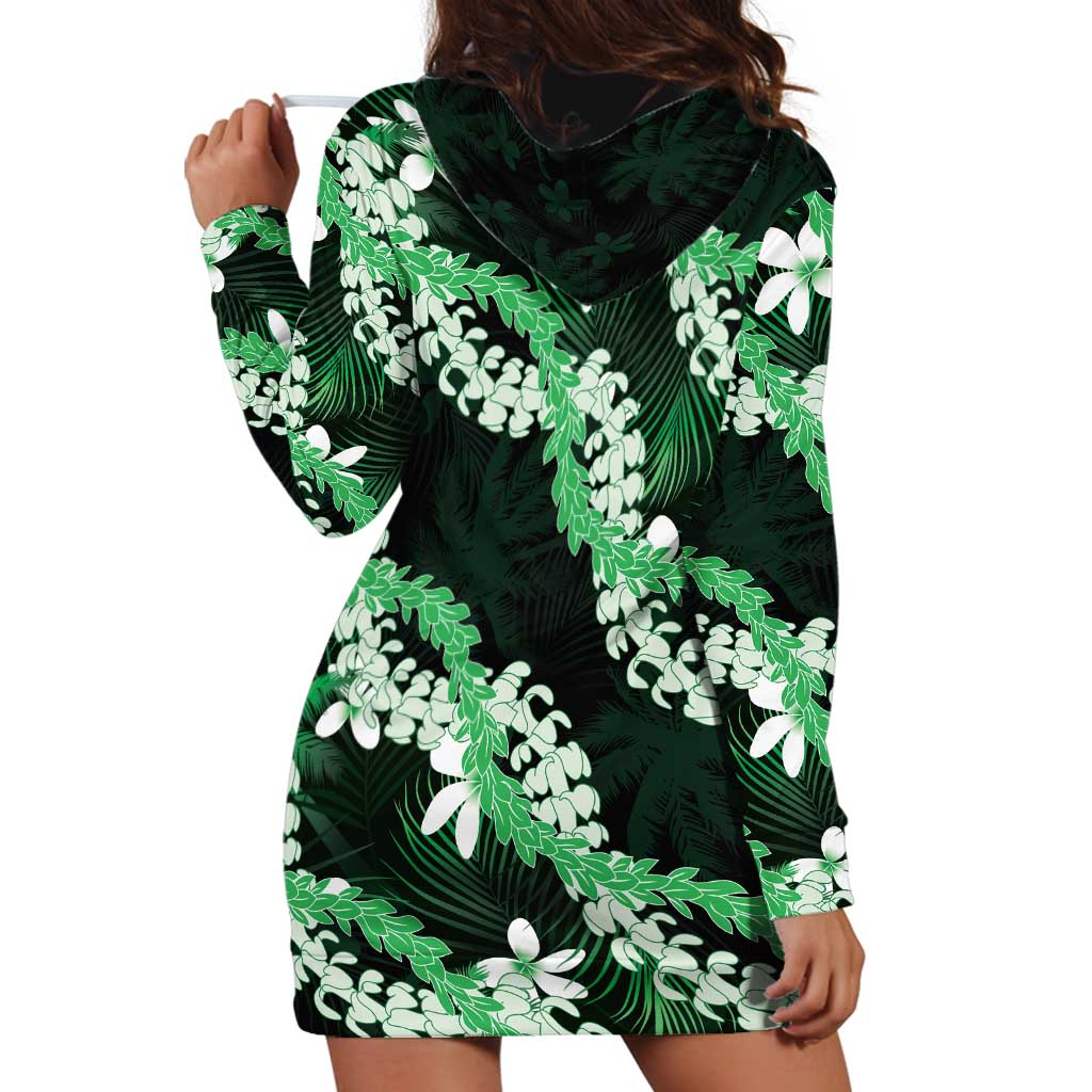 Puakenikeni Maile Lei Hoodie Dress Frangipani Green Tropical Leaves