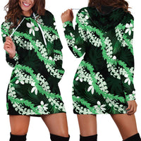 Puakenikeni Maile Lei Hoodie Dress Frangipani Green Tropical Leaves