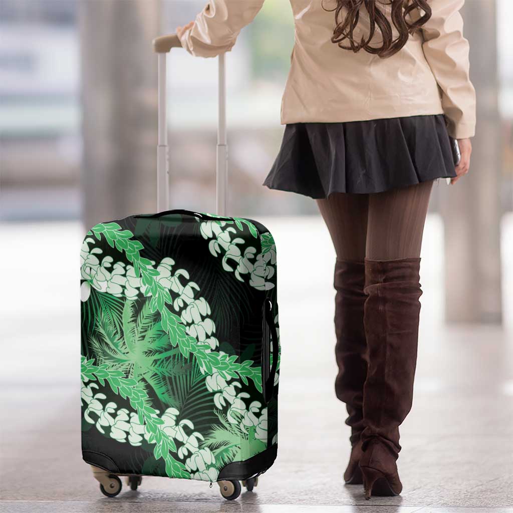 Puakenikeni Maile Lei Luggage Cover Frangipani Green Tropical Leaves