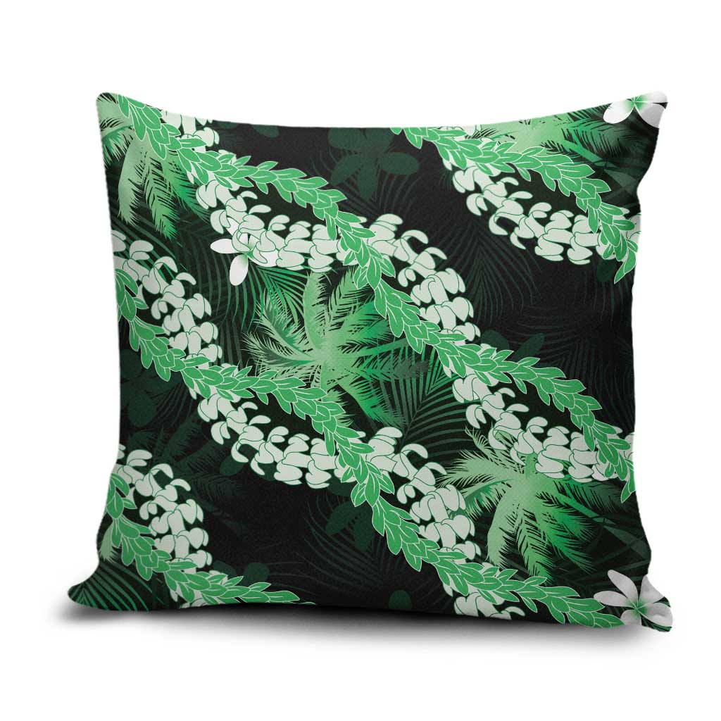 Puakenikeni Maile Lei Pillow Cover Frangipani Green Tropical Leaves