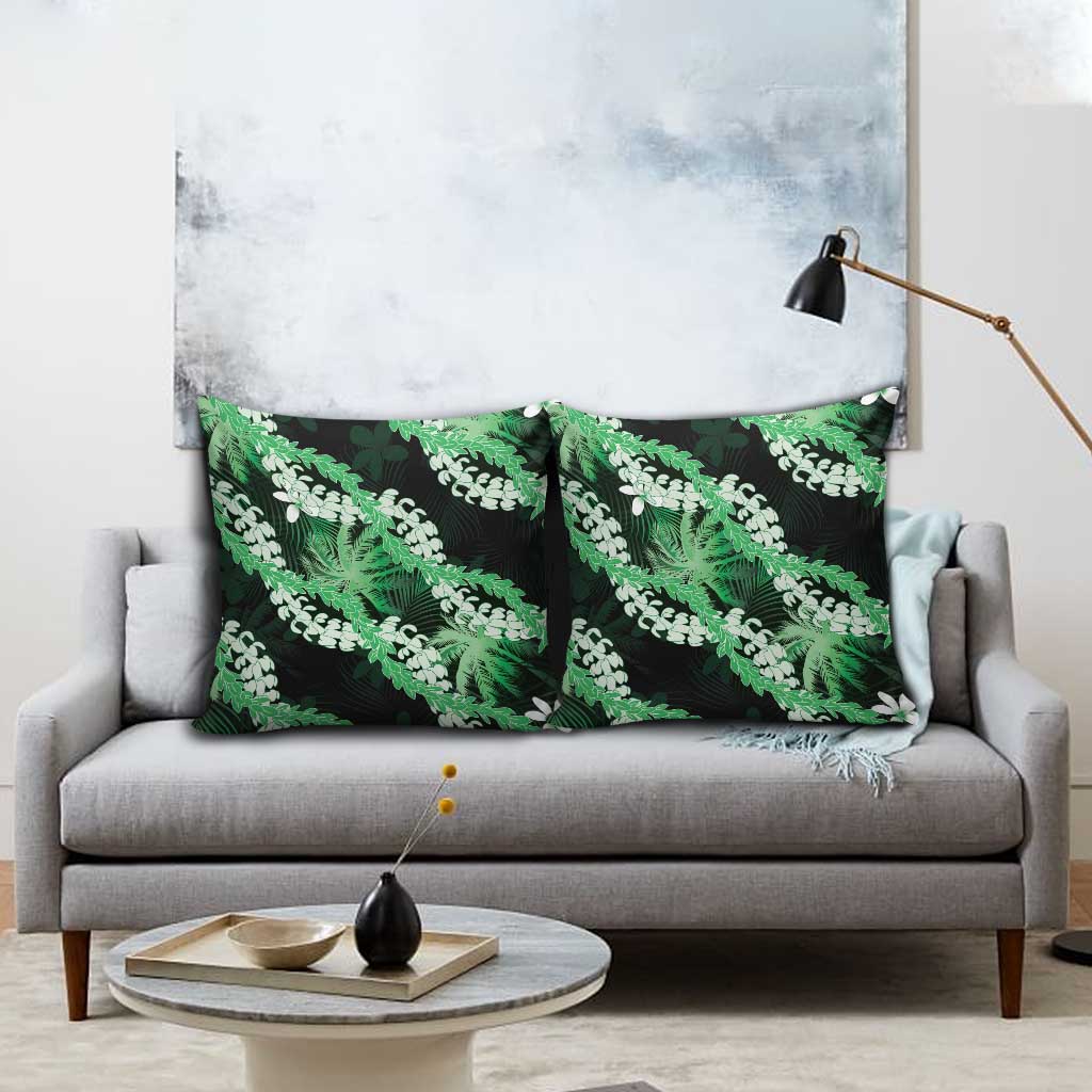 Puakenikeni Maile Lei Pillow Cover Frangipani Green Tropical Leaves