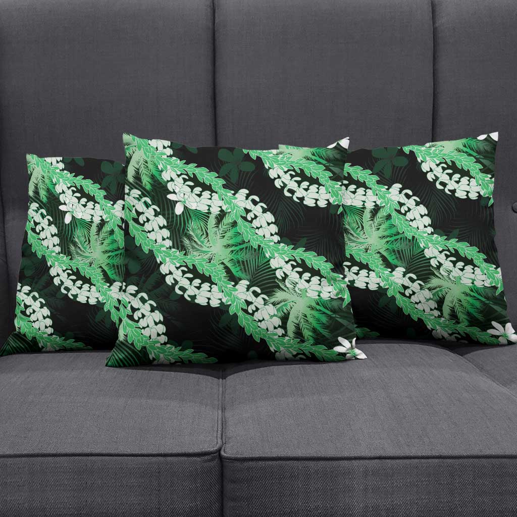 Puakenikeni Maile Lei Pillow Cover Frangipani Green Tropical Leaves