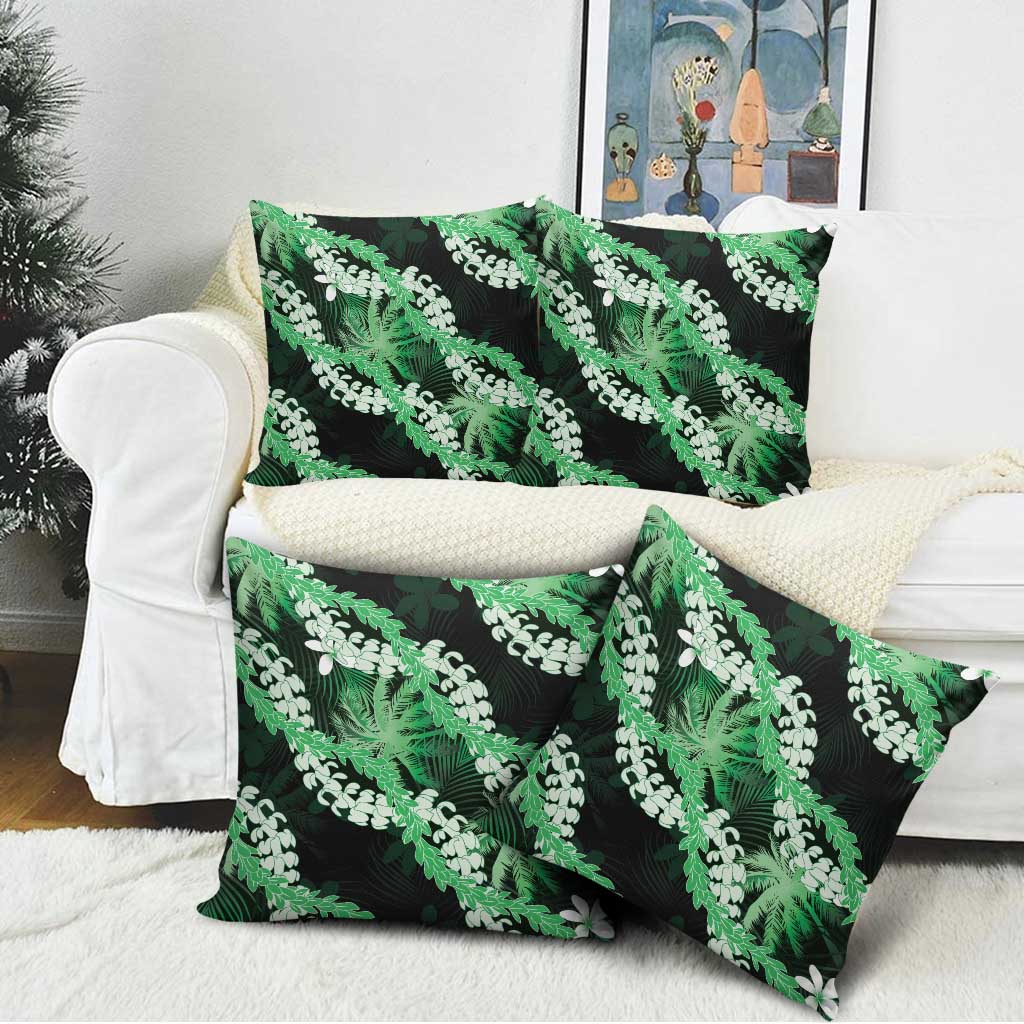 Puakenikeni Maile Lei Pillow Cover Frangipani Green Tropical Leaves