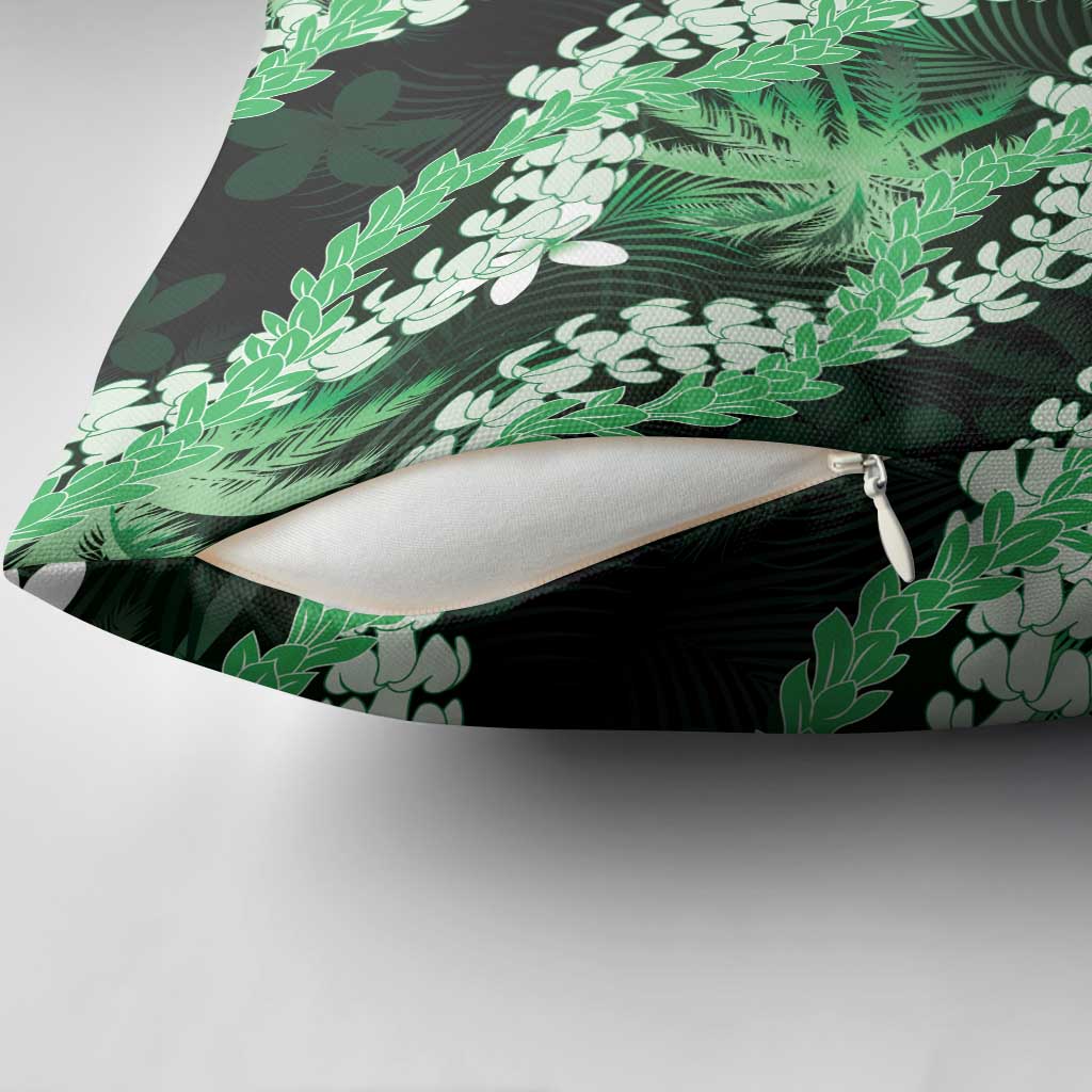 Puakenikeni Maile Lei Pillow Cover Frangipani Green Tropical Leaves