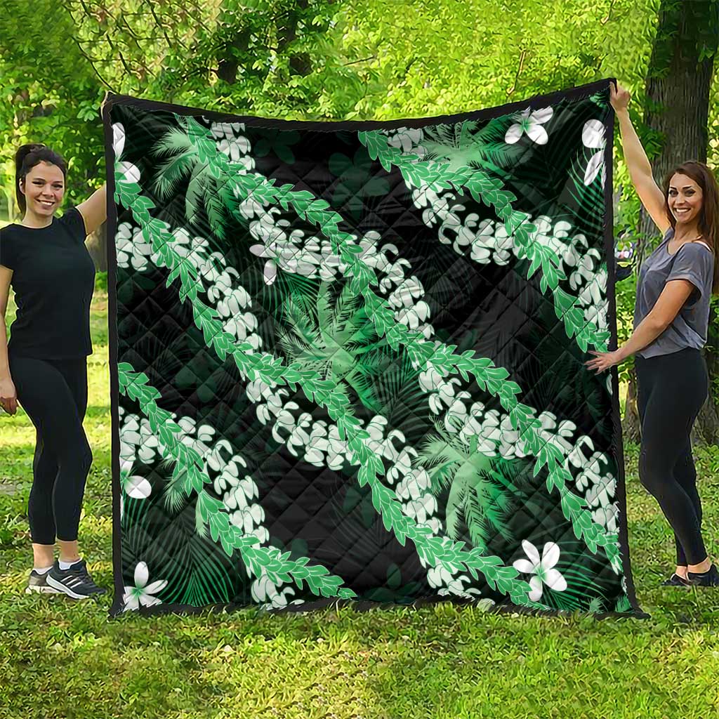 Puakenikeni Maile Lei Quilt Frangipani Green Tropical Leaves