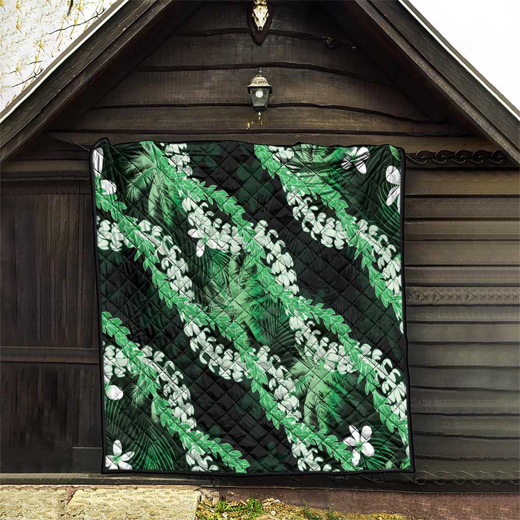 Puakenikeni Maile Lei Quilt Frangipani Green Tropical Leaves