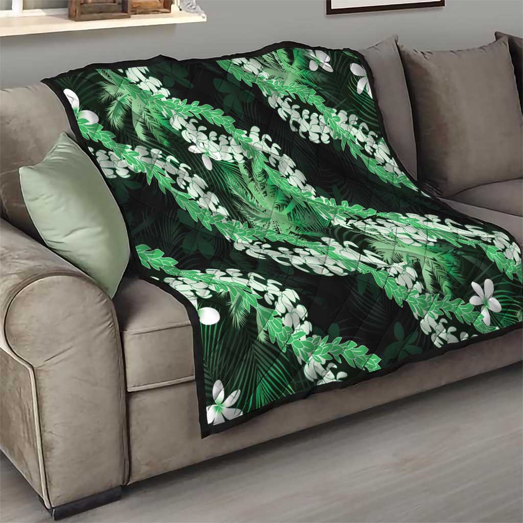 Puakenikeni Maile Lei Quilt Frangipani Green Tropical Leaves