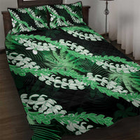 Puakenikeni Maile Lei Quilt Bed Set Frangipani Green Tropical Leaves
