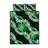 Puakenikeni Maile Lei Quilt Bed Set Frangipani Green Tropical Leaves