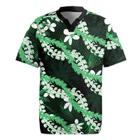 Puakenikeni Maile Lei Rugby Jersey Frangipani Green Tropical Leaves LT01 Green - Polynesian Pride